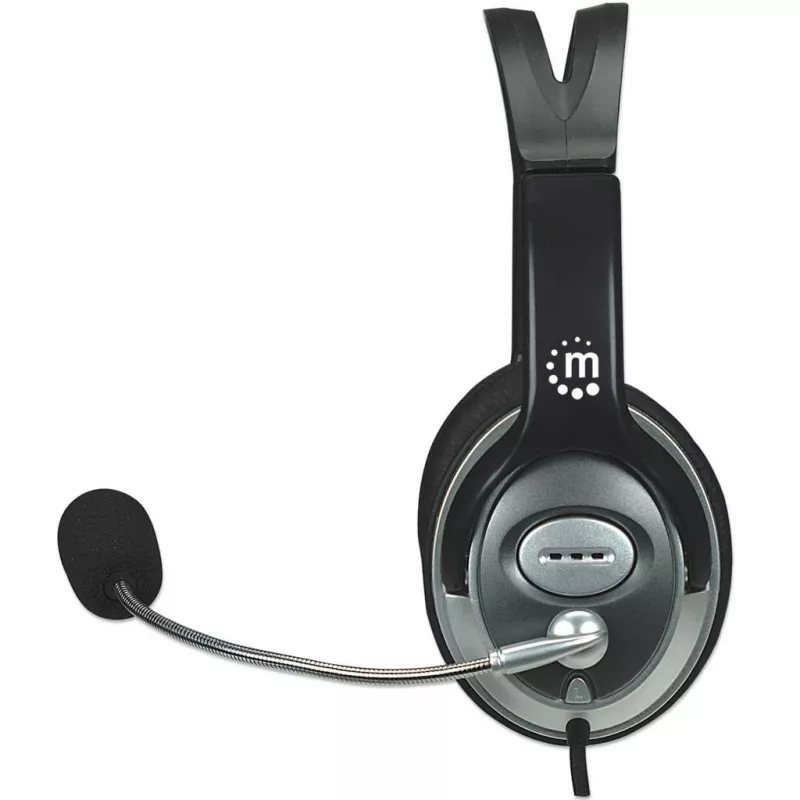 Manhattan Stereo Over-Ear Austiņas (3.5 mm), Mikrofons ar loku (polsterēts), Regulējams tērauda galvas saite, Skaļuma regulēšana uz vada, Ausu spilventiņi, Standarta 2x 3.5 mm stereo ligzda/spraudnis audio/mikrofonam, Kabelis 2.5 m, 3 gadu garantija