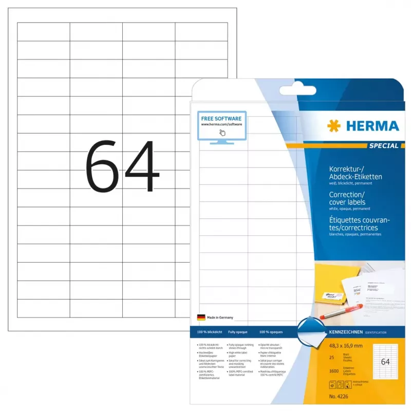 HERMA korekcijas/pārklājuma uzlīmes A4 48,3x16,9 mm 1600 gab.