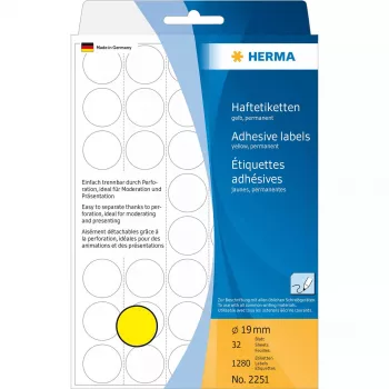 Daudzfunkciju uzlīmes HERMA 1280 gab. apaļas dzeltenas 19 mm