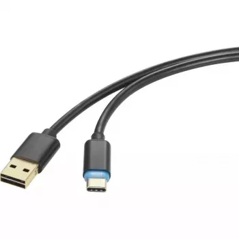 USB kabelis Renkforce RF-4758090 1,5m USB A USB C Melns