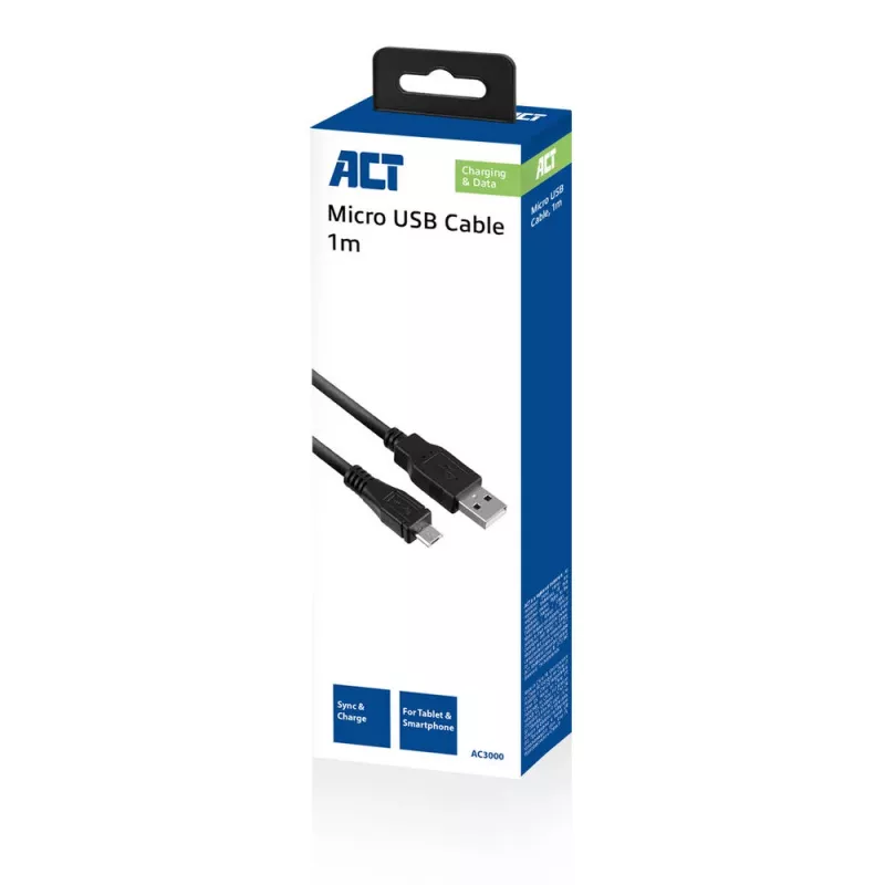 ACT USB 2.0 uzlādes/datu kabelis A ligzda - micro B ligzda 1 metrs
