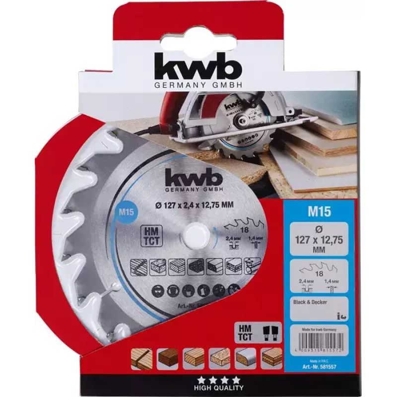Ripzāģa asmens KWB 581557 12.7 cm cietkoksnēm, plastmasai, saplāksnim, mīkstkoksnēm