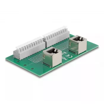 DeLOCK RJ50 2 x sievišķais uz 2 x spaiļu bloks ar spiedpogu DIN sliedei, leņķveida
