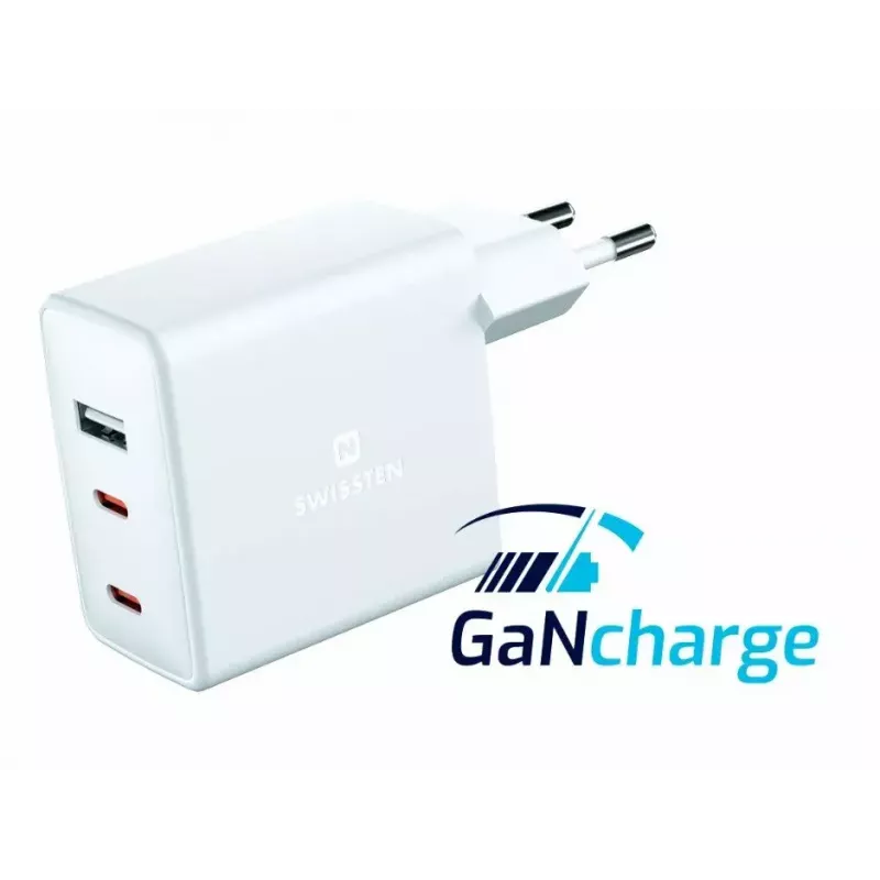 SWISSTEN Travel Charger GaN 70W 2×USB-C ātrs lādētājs klēpjdatoriem un telefoniem