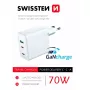 SWISSTEN Travel Charger GaN 70W 2×USB-C ātrs lādētājs klēpjdatoriem un telefoniem