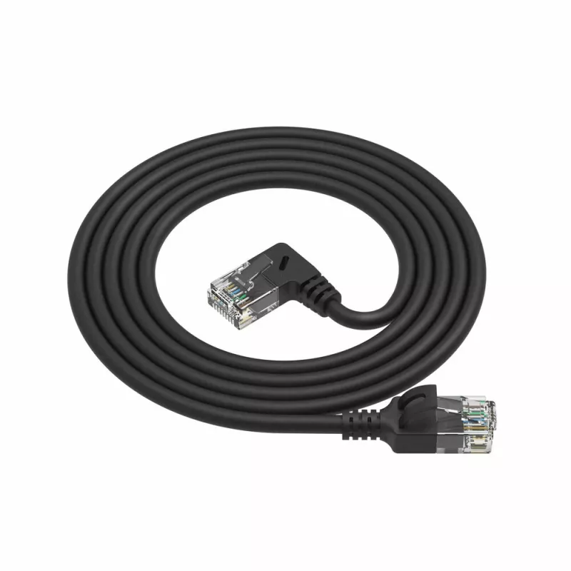 ACT Black 5m U/UTP CAT6A LSZH Slimline patch kabelis ar RJ45 savienotājiem 90° leņķī pa labi un taisnu