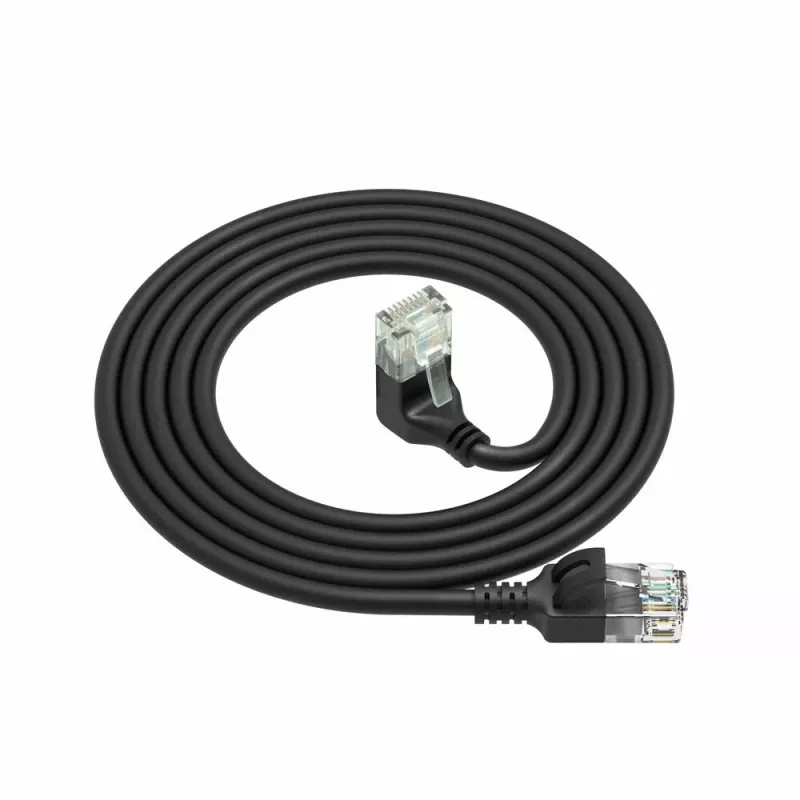 ACT Black 5 m U/UTP CAT6A LSZH Slimline patch kabelis ar RJ45 savienotājiem 90° leņķī uz leju un taisnu