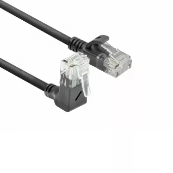 ACT Black 2 m U/UTP CAT6A LSZH Slimline patch kabelis ar RJ45 90° leņķa uz taisno savienotāju