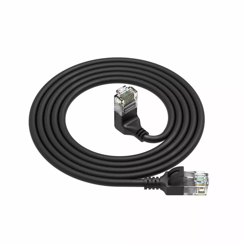 ACT Black 3 m U/UTP CAT6A LSZH Slimline patch kabelis ar RJ45 savienotājiem 90° leņķī uz augšu līdz taisnam