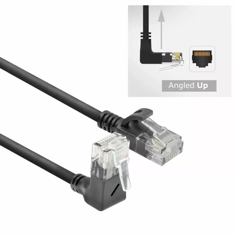 ACT Black 3 m U/UTP CAT6A LSZH Slimline patch kabelis ar RJ45 savienotājiem 90° leņķī uz augšu līdz taisnam