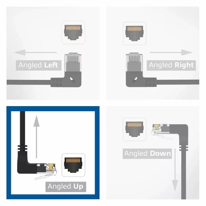 ACT Black 3 m U/UTP CAT6A LSZH Slimline patch kabelis ar RJ45 savienotājiem 90° leņķī uz augšu līdz taisnam