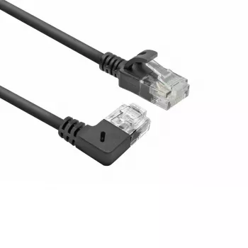ACT Black 0.25 m U/UTP CAT6A LSZH Slimline patch vads ar RJ45 savienotājiem 90° leņķī pa labi uz taisno