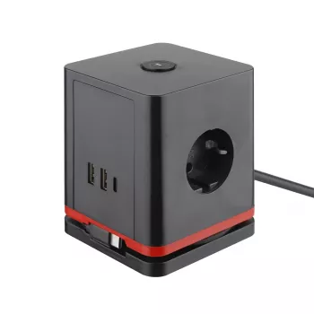 Pagarinātāja kubs Olympia SW 1000, 3× kontaktligzda, 1,5 m, 230 V, 16 A, Melns/Sarkans
