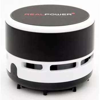 Bezvadu rokas putekļsūcējs RealPower Mini Hoover-1 — Darbojas ar AA baterijām, bez maisiņa, 90 min darbība, Melns/Balts