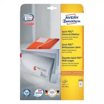 Pašlīmējošas taisnstūra etiķetes Avery Zweckform 6170 — baltas, pastāvīga līme, 525 gab.