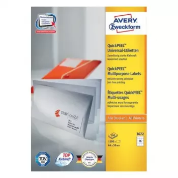 Avery Zweckform 3672 pašlīmējošas taisnstūra etiķetes — baltas, pastāvīga līme