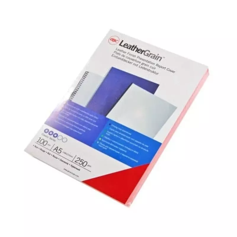 GBC Binding Cover A5 Leather Grain 250gsm, A5, kartons, balts, 100 gab.