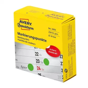Pašlīmējošas apaļas etiķetes Avery Zweckform 3855 — Zaļa, pastāvīga līme, Ø 1,9 cm, 250 gab.