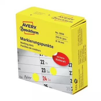 Līmējošā apaļā etiķete Avery Zweckform 3856 — dzeltena, pastāvīga līme, 1,9 cm, 250 gab.