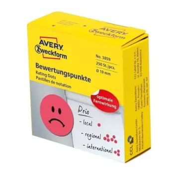 Avery 3859 pašlīmējošā etiķete, apaļa, sarkana, pastāvīga līme, 250 gab.