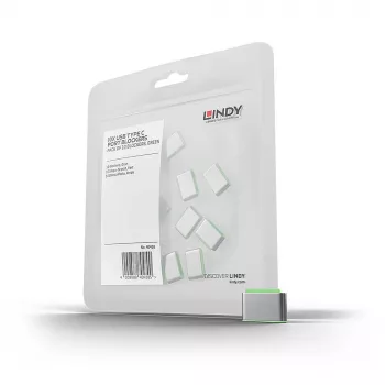 Lindy USB Type C Portu Blokētāji (Bez Atslēgas) - 10 iepakojumā, Zaļi