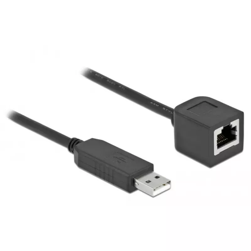 DeLOCK 64165 USB 2.0 Type-A uz RS-232 RJ45 seriālais kabelis 2m melns