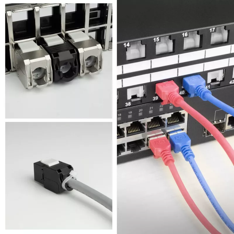 ACT Keystone Jack RJ45 CAT6 Neekranēts bezinstrumenta ar aizsargvāciņu, melns