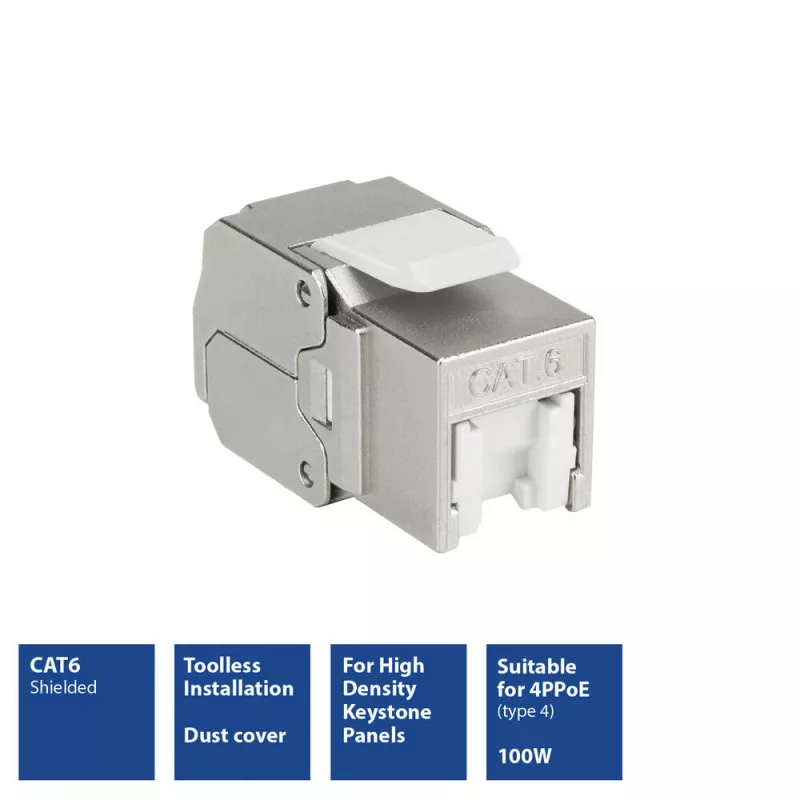 ACT Keystone Jack RJ45 CAT6 Ekranēts Bezinstrumentu ar Aizvaru Sudrabbalts