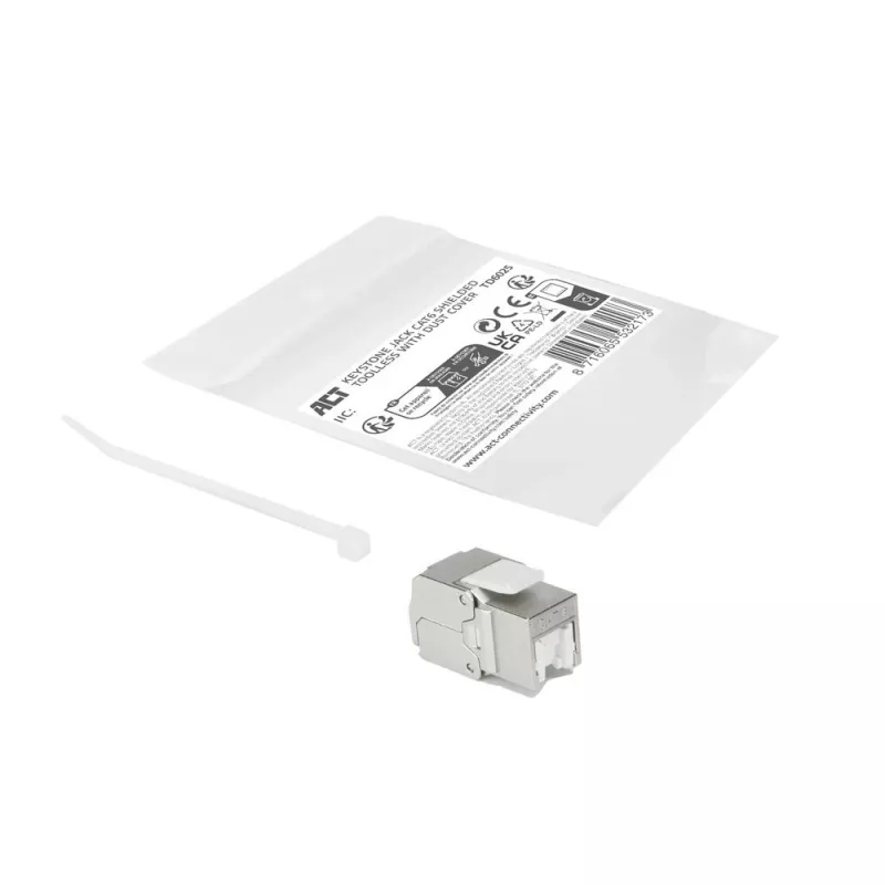 ACT Keystone Jack RJ45 CAT6 Ekranēts Bezinstrumentu ar Aizvaru Sudrabbalts