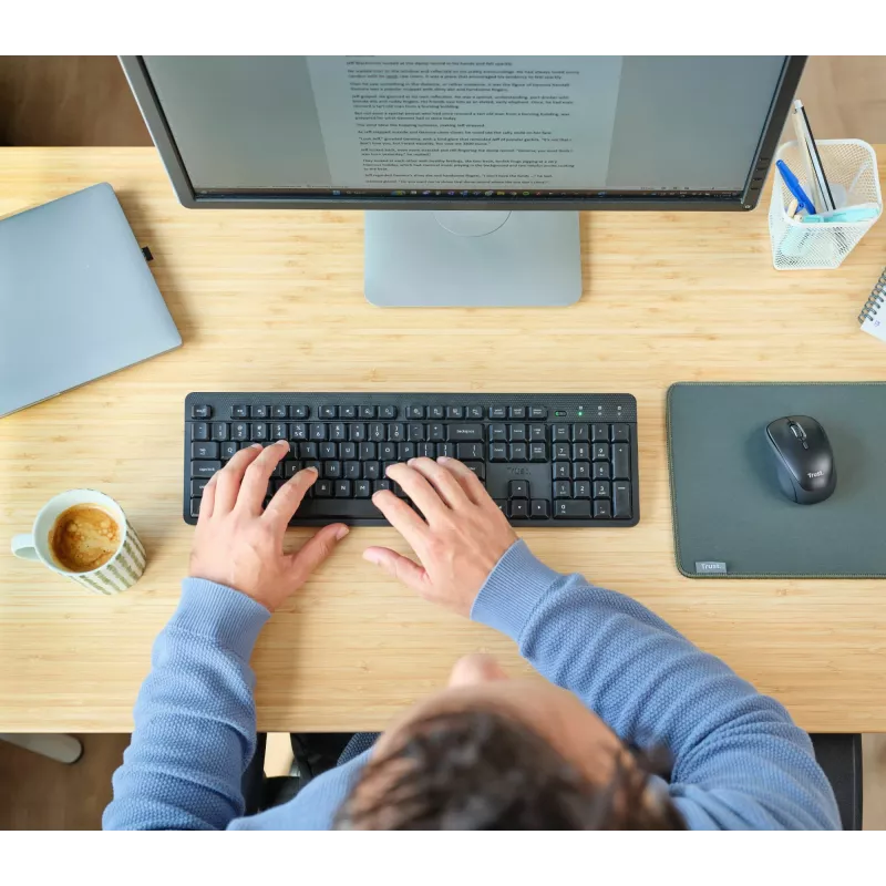 Trust TKM-360 bezvadu tastatūra un pele komplektā, RF, QWERTZ, melna