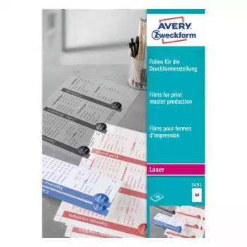 Caurspīdīgā plēve drukāšanai lāzerprinterim A4 Avery 3491