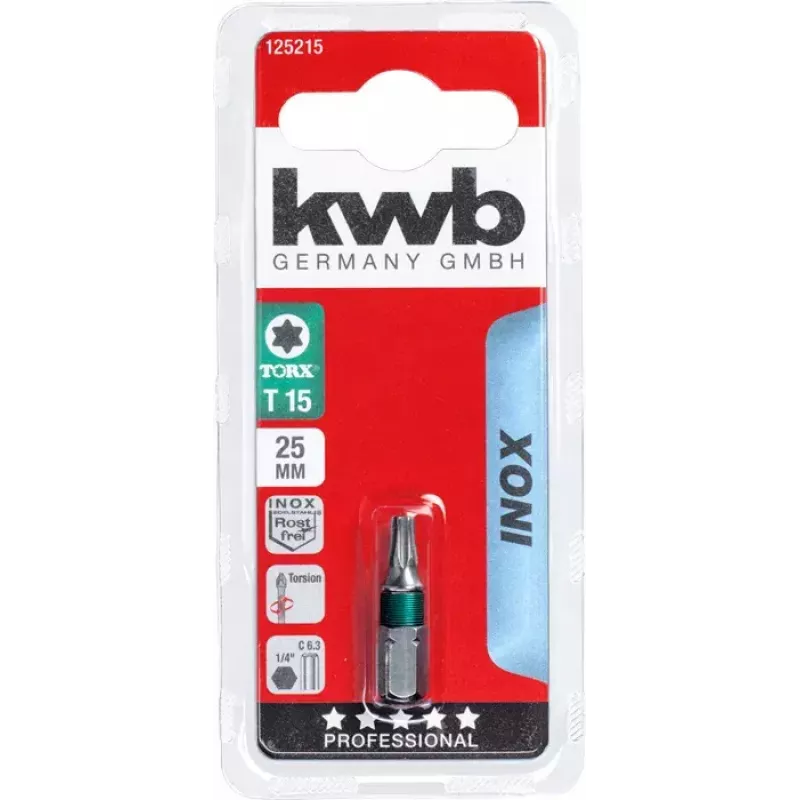 KWB 125215 Skrūvgrieža uzgalis Torx T15 INOX 25 mm