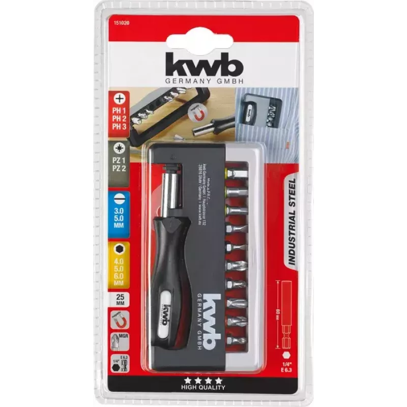Skrūvgriežu uzgaļu komplekts KWB Industrial Steel Standard Handy Bit Box