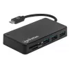 Manhattan USB-C centrmezgls ar karšu lasītāju, 3x USB-A, 5 Gbps (USB 3.2 Gen1), melns