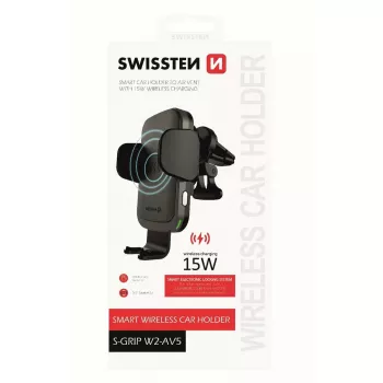 Bezvadu automašīnas lādētājs un turētājs SWISSTEN W2-AV5, 15W Qi lādēšana, Micro USB kabelis 1,2 m