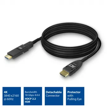 ACT 15 m HDMI High Speed 4K aktīvais optiskais kabelis ar atdalāmu savienotāju v2.0 HDMI-A tēviņš - HDMI-A tēviņš