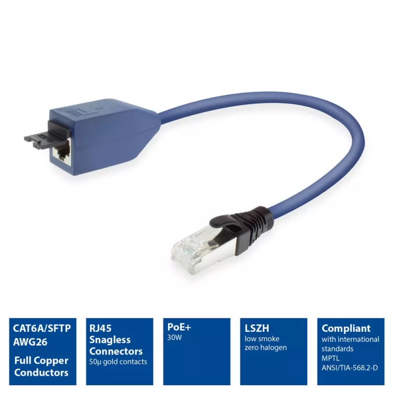 ACT Blue 2 metri LSZH S/FTP CAT6A MPTL pagarinājuma kabelis ar aizsargātiem RJ45 savienotājiem