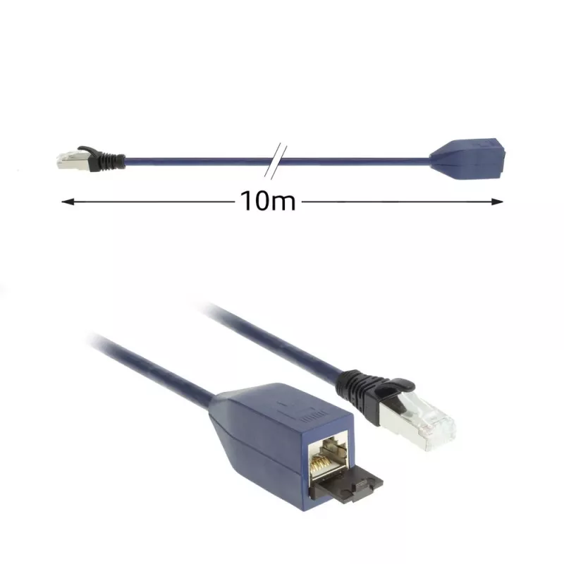 ACT Blue 10 metri LSZH S/FTP CAT6A MPTL pagarinājuma kabelis ar RJ45 savienotājiem, bez aizķeršanās