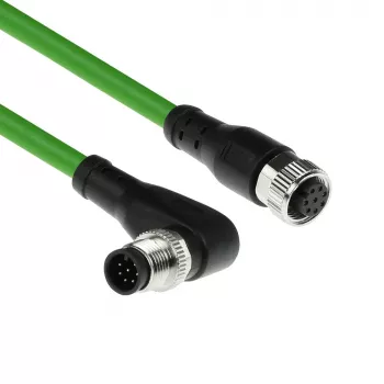 ACT Industrial sensora kabelis 3,00 m M12A 8-pin vīrišķais leņķa uz M12A sievišķo, Ultraflex TPE, ekranēts