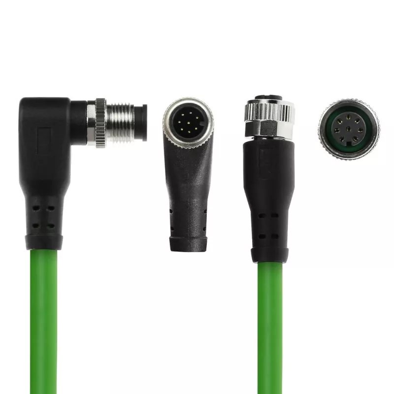 ACT Industrial sensora kabelis 3,00 m M12A 8-pin vīrišķais leņķa uz M12A sievišķo, Ultraflex TPE, ekranēts