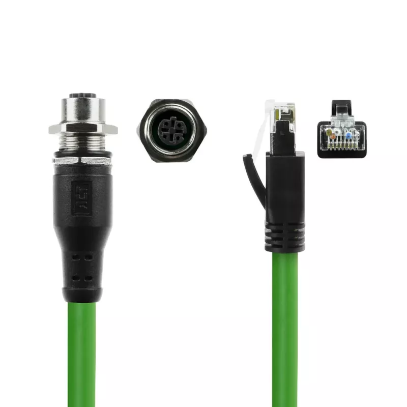 ACT Industrial sensora kabelis 3.00 m M12D 4-pin ligzda uz RJ45 spraudni, Superflex Xtreme TPE, ekranēts