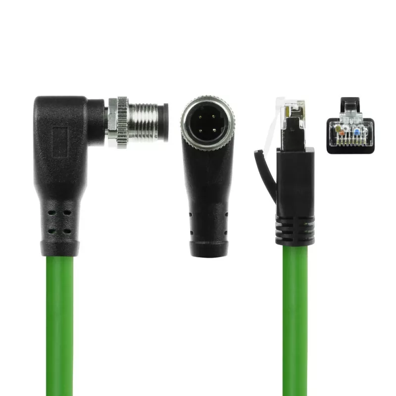 ACT Industrial sensora kabelis 3.00 m M12D 4-pin vīrišķais leņķveida uz RJ45 vīrišķo, Superflex Xtreme TPE, ekranēts