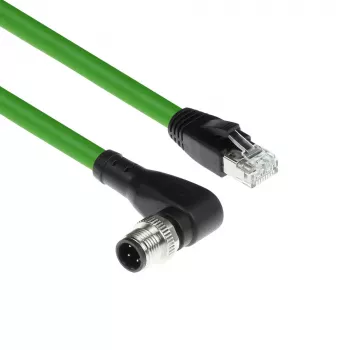 ACT Industrial sensora kabelis 5.00 m M12D 4-pin vīrišķais leņķveida uz RJ45 vīrišķo, Superflex Xtreme TPE, ekranēts