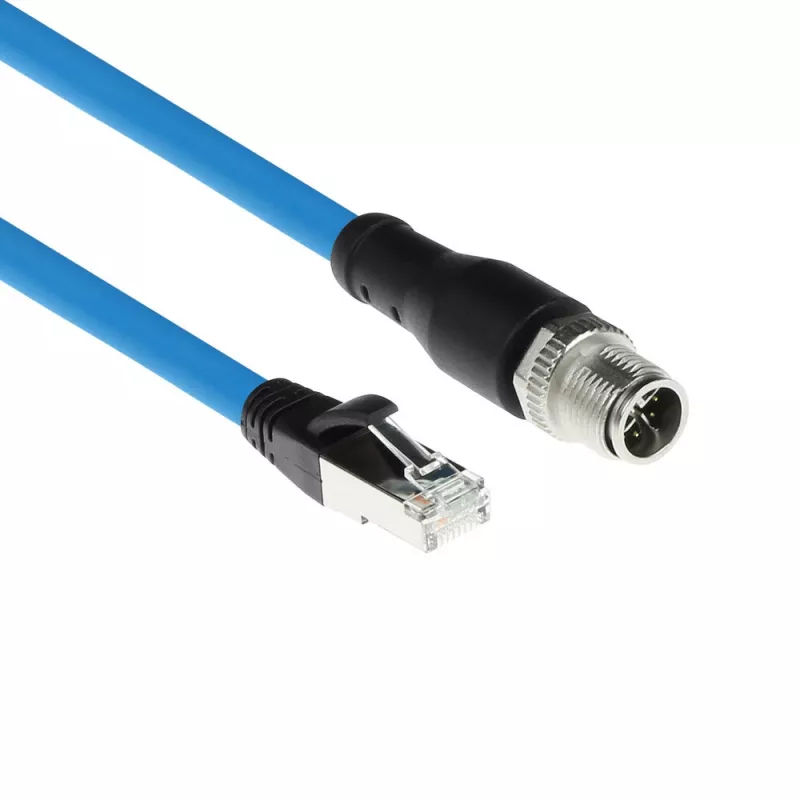 ACT Industrial sensora kabelis 3.00 m M12X 8-pin vīriešu šasijas savienotājs uz RJ45, Superflex SF/UTP TPE, ekranēts