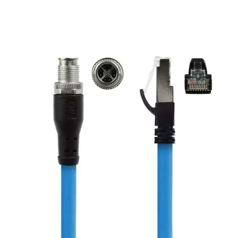 ACT Industrial sensora kabelis 3.00 m M12X 8-pin vīriešu šasijas savienotājs uz RJ45, Superflex SF/UTP TPE, ekranēts