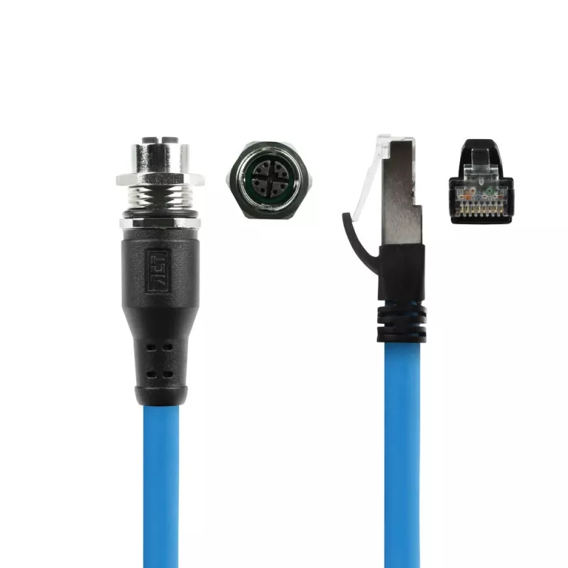 ACT Industrial sensora kabelis 3.00 m M12X 8-pin ligzda uz RJ45, Superflex SF/UTP TPE, ekranēts