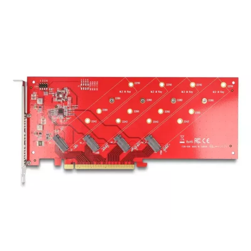 DeLOCK PCI Express x16 karte ar 4 x iekšējo NVMe M.2 Key M 110 mm bifurkāciju