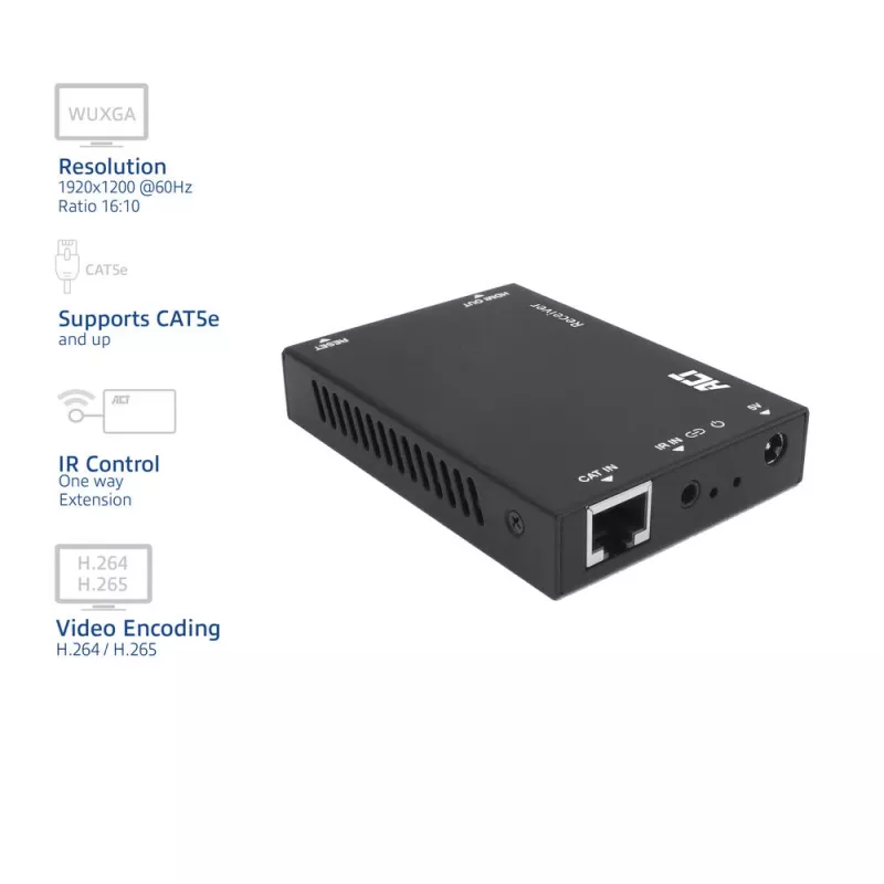 Uztvērējs ACT AC7853 HDMI over CATx — uztvērējs HDMI signālam pa Ethernet līdz 150 m