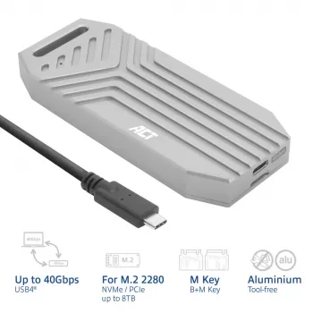 ACT USB 40Gbps M.2 2280 NVMe / PCIe SSD ārējais korpuss, bezinstrumentu montāža