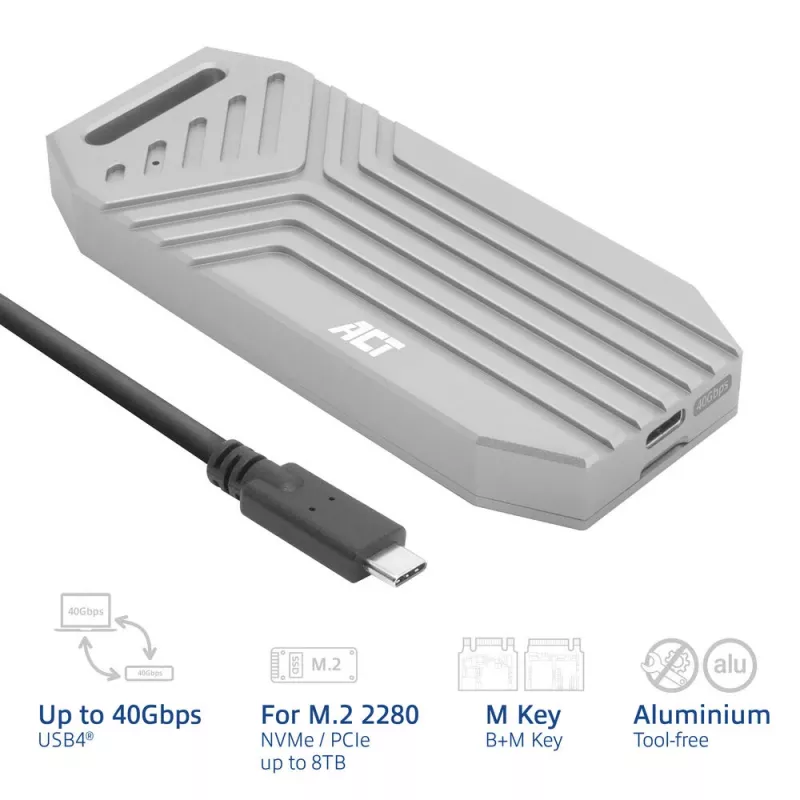 ACT USB 40Gbps M.2 2280 NVMe / PCIe SSD ārējais korpuss, bezinstrumentu montāža